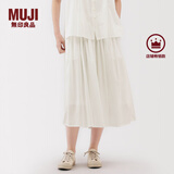 MUJI女式 强捻 抽褶裙 长半身裙女裙子女装格子裙25年夏季BE1VEC5S 米白色 M （160/66A）