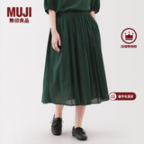 MUJI女式 强捻 抽褶裙 长半身裙女裙子女装格子裙25年夏季BE1VEC5S 深绿色 S （155/62A）