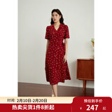 独束大码女装法式小翻领连衣裙女夏季新款遮肉显瘦雪纺裙子 红色-长款 XL （尺码：3）