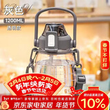 希乐大肚水杯大容量户外运动女儿童学生tritan刻度吸管塑料杯子 灰色