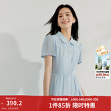 茵曼（INMAN）【苎麻】法式娃娃领连衣裙女装2026夏季新品泡泡袖裙子 浅蓝色 M