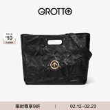 个乐经典CARRY托特包大容量通勤植鞣褶皱绵羊皮手提单肩包新年礼物 经典黑金标L