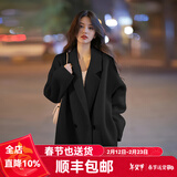 GARNUO毛呢外套女燕麦色小个子秋冬新款高级感赫本风中长款加厚呢子大衣 黑色 【常规内里】 M 【101-115斤】