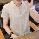 啄木鸟（TUCANO）短袖T恤男士夏季新款薄款中国风仿棉麻短袖男纯色半袖上衣服男装 9810卡其色 XL