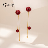 Qlady新年红色仿珍珠流苏耳环女耳钉2026新款爆款高级感耳坠耳饰礼物