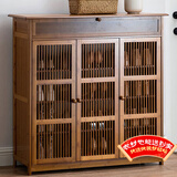 安尔雅新中式鞋柜门口简易鞋架家用收纳透气大容量多层玄关柜 三门带抽