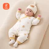 贝瑞加（Babyprints）宝宝连体衣夹棉保暖爬服婴儿加厚连身衣秋冬家居内衣护肚 黄熊80