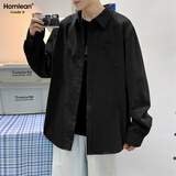 Homlean日系纯色文艺衬衫男春夏长袖打底高级感港风休闲内搭HL02黑色XL