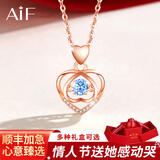 AIF伊一生爱一见箭倾心999足银项链女天使之恋情人节生日礼物送女友 升降玫瑰花礼盒/玫瑰金-蓝锆