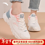 安踏运动鞋女鞋秋冬新款防水皮面跑步鞋休闲鞋百搭轻便软底减震小白鞋 【皮面防泼水】 白/青/粉 37.5 (235mm)