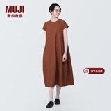 MUJI女式 易干弹力泡泡纱 法国袖连衣裙 女装裙子夏季 BC2JQA4S 砖红色 S (155/80A)