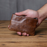 JLFGPJ新款软头层牛皮卡包小零钱包男女复古手工油蜡真皮超薄驾驶证包潮 咖啡色