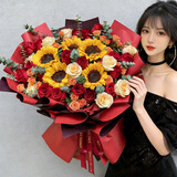 馨仪鲜花速递玫瑰向日葵康乃馨花束生日礼物全国同城配送 向日葵红玫瑰香槟混搭花束