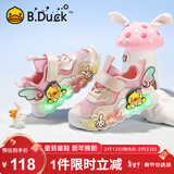 B.Duck小黄鸭童鞋女童运动鞋亮灯单网鞋透气炫彩发光跑鞋5098粉色32