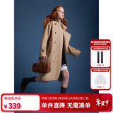 ELLE KIDS童装 英伦风大口袋刺绣长款风衣女大童春秋季立领气质外套 咖色（版型偏大，建议选小1码） 160 (S)