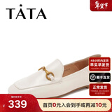 他她（TATA）方头乐福鞋女休闲平底一脚蹬小皮鞋女单鞋春秋款FLC22AM5 米色 37