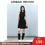UR春季新款女摩登气质褶皱收腰显瘦无袖连衣裙UYY750030 黑色 M