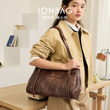 简·佰格（JONBAG）【虞兮西同款】擦色公文包百搭托特包流浪包单肩包大容量通勤质感 擦色棕【可放14寸笔记本】 大包