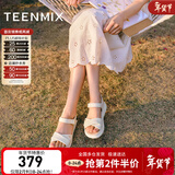 天美意一字带凉鞋/拖鞋商场同款时尚舒适平底女鞋新款 凉鞋款-米白 39