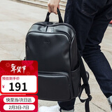 高尔夫（GOLF）双肩包男士软皮商务休闲背包大容量学生书包电脑出差旅行包 黑色