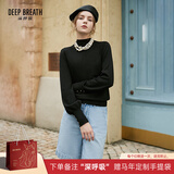 深呼吸女装烟管领金属扣泡泡袖可机洗100%纯羊毛针织衫女A301328 黑 M (3)