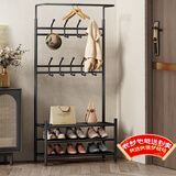 安尔雅衣帽架鞋架落地金属挂衣架现代简约铁艺衣服架子家用置物架 65黑