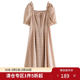 独束大码女装法式浪漫复古方领碎花连衣裙女夏季微胖mm甜美减龄公主裙 复古花园-长款 XL