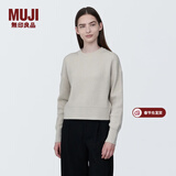 MUJI女式 棱纹编织 圆领短款针织衫 长袖女款 女装 薄款毛衣 燕麦色 M (160/84A)