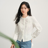 茵曼（INMAN）纯棉法式荷叶边刺绣衬衫2026秋季浪漫气质高级感长袖衬衣女