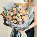 馨仪鲜花速递玫瑰向日葵康乃馨花束生日礼物全国同城配送 33朵香槟玫瑰混搭花束