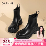 达芙妮官方马丁靴女加绒2026秋冬爆款烟筒靴子女英伦风中筒切尔西女靴 黑色（短筒-5cm跟高） 36
