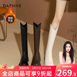 达芙妮厚底V口长筒靴女2026秋冬爆款女靴高筒靴显瘦百搭增高骑士靴子女 黑色【加绒款】 37