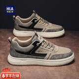 海澜之家（HLA）男鞋经典板鞋男2025秋冬新款加绒复古休闲鞋男士运动百搭鞋子男款 卡其色（升级款）皮鞋码 41 此款为皮鞋码=运动鞋码42