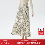 范思蓝恩范思蓝恩文艺优雅分割设计鱼尾碎花半身裙 米底黑花 L