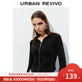 UR2026春季新款女时尚连帽爱心蝴蝶结拉链修身外套UYB150001 黑色 S