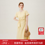 范思蓝恩夏季圆领抽绳褶皱设计感连衣裙女2024夏装新款白色高腰A字裙女 黄色 XS