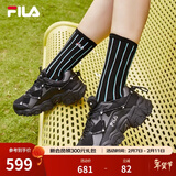 FILA斐乐女鞋跑步鞋情侣同款FLUID猫爪老爹鞋缓震增高厚底休闲运动鞋 黑-BK 36.5