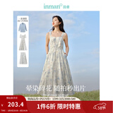 茵曼（INMAN）法式碎花高级感2025夏女新款休闲中长吊带连衣裙子 月蓝色吊带裙 XL
