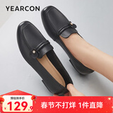 意尔康女鞋乐福鞋女春秋季软底休闲皮鞋平底低跟豆豆鞋通勤单鞋女 黑色 35