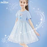 迪士尼（Disney）女童连衣裙儿童公主裙女孩爱莎短袖蓬蓬裙夏装 HXM015蓝色 130cm 