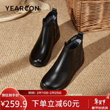 意尔康皮鞋坡跟妈妈鞋简约链婆婆鞋加绒保暖女靴 07636W 黑色 35 