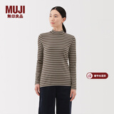 MUJI女式 起毛罗纹编织半高领长袖T恤上衣打底衫女款内搭春秋女装条纹 炭灰色条纹 M （160/84A）