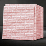 全品屋3D墙贴立体自贴墙纸 墙面装饰贴背景墙贴纸 遮丑泡沫防撞墙护墙板 【10片装2.5MM】浅粉色77*70CM