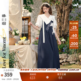 两三事阔腿背带裤女梵高文艺2025夏季新款宽松慵懒休闲裤驭马漫游 深蓝色 S