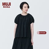 MUJI 女式 强捻短袖罩衫女装衬衫衬衣内搭夏季款纯棉全棉上衣BC2J8C4S 黑色 L 165/88A