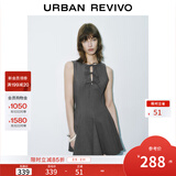 UR2025夏季新款女装格雷系蝴蝶结系带无袖连衣裙UWG750085 深灰花灰 XL