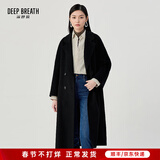深呼吸DEEP BREATH女装翻领中长款过膝羊毛双面呢子大衣外套女A400619 黑 XL (5)