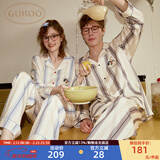 果壳（Gukoo）情侣睡衣春秋款卡通满印翻领男女士情侣家居服内衣套装睡衣女A 男士-小企鹅条纹套装 100%棉 L