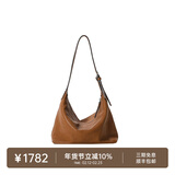 裘真情人节礼物【明星同款】植鞣胎牛皮腋下经典hobo包通勤真皮女包 大象灰-小号(胎牛皮版) 小包/大包