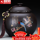 紫砂茶叶罐陶瓷密封罐普洱储茶罐醒茶罐储物罐茶叶缸大号贴花工艺 紫砂（妙元500G)茶叶罐—喜上梅梢